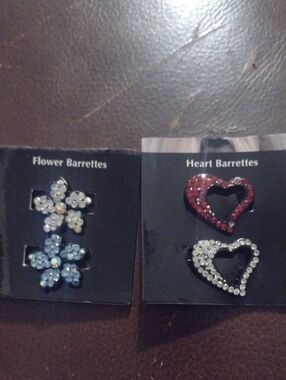 Aria Red and Clear Crystal Heart and Flower Barrettes Set